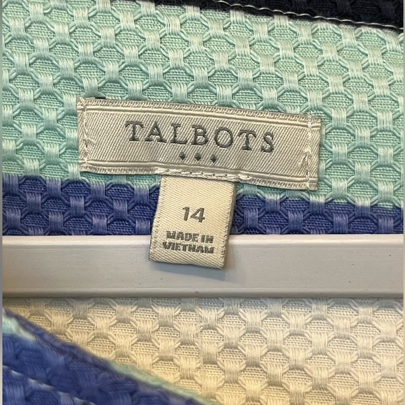 NWT Talbots Blue White Green Purple Textured Cotton Stripe Sheath Dress Size 14 - Picture 11 of 11